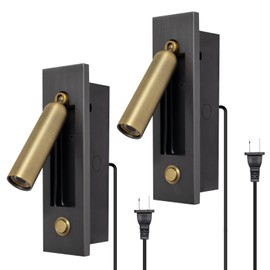 YFMYY Set of 2 Led Headboard Wall Light, 350°Rotation Portable Plug in Wall Sconce Hardwired, Bedside Reading Light Recessed Push Switch, Hotel Bed Side Decor Wall Sconces Spotlight (Brushed Brass)