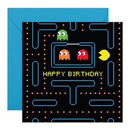 Retro Gaming Birthday Card - Fun Pixelated Arcade Design - Presents for Gamers, Boys, Kids, BFF, Nephew, Son, Boyfriend, Friends, or Neighbour - Pac-man - Perfect for Birthdays