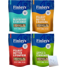Variety Pack for Finley's Biscuit Treats - 4 Delicious Flavors: Blueberry Coconut, Apple Cinnamon, Peanut Butter & Banana, and Peanut Butter and Pumpkin (6oz each, 4 bags Total)