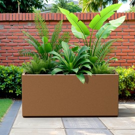 TUYOHW Metal Planter Box Outdoor Rectangular Planter, Large Planters for Outdoor Plants with Drainage Holes, All-Weather Use, 38''L×15''W×16.3''H, Brown