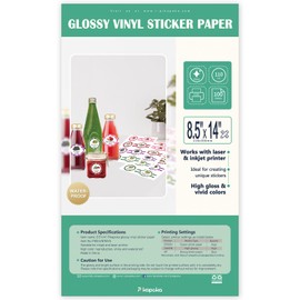 8.5x14 Removable Self-adhesive Vinyl Sticker Paper, Waterproof, Legal Size, Suitable for Laser and Inkjet Printer, Glossy White, 100 Pack
