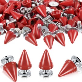 Zhengmy 100 Sets Studs and Spikes 7 x 10 mm Metal Red Punk Clothes Cone Screw Back Rivets Stud for DIY Craft Leather Shoes Jackets Clothing Garment Bags Handcrafts