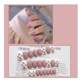 Press on nails do It yourself Uñas Cortas Decoradas Postizas Rosa Blanco Fruta Mate