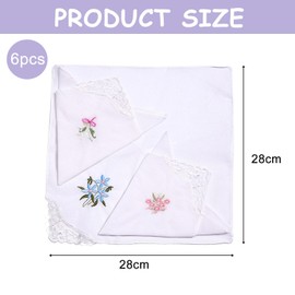 Ladies Handkerchiefs, 6PCS Pocket Square Towel, Women's Handkerchief, Vintage Floral Style Embroidered Lace Ladies Handkerchiefs for Wedding Party(28X28cm)