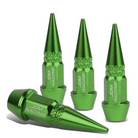 4Pcs 45mm Polished Aluminum Tire Rim Valve Air Port Dust Cover Stem Caps, Anodized & Powdercoated, Spiked Head Style, Green Color