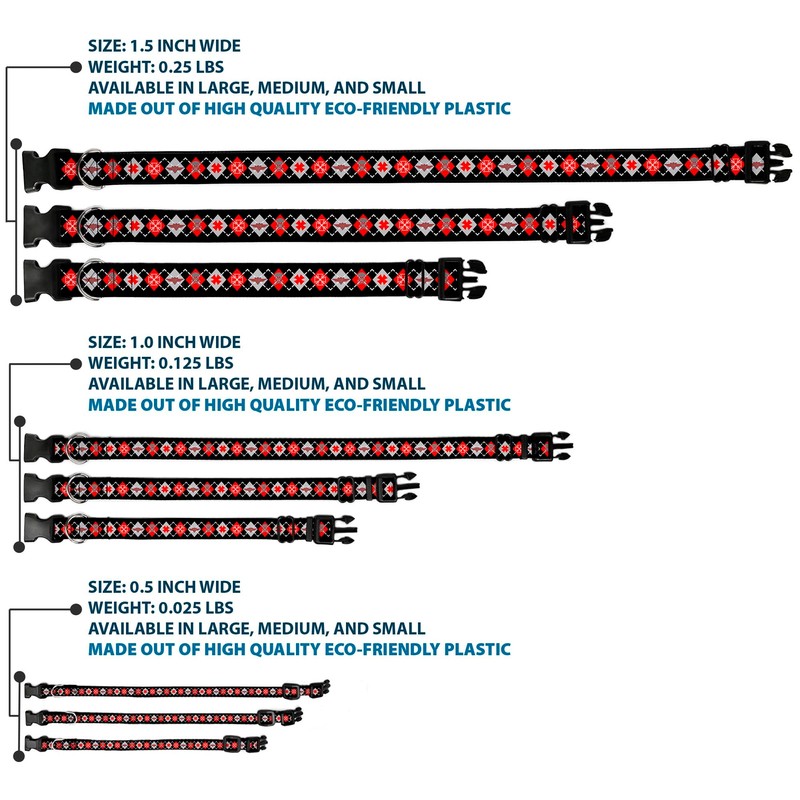 Buckle Down Plastic Clip Collar - BD Argyle Black/Red/Gray -
