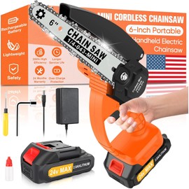 6-Inch Mini Cordless Chainsaw, Battery Powered Hand Held Electric Saw, High Speed Portable Saw for Tree Trimming, Branch Pruning, Wood & Soft Metal Cutting, Automatic Lubrication and Safety Protection