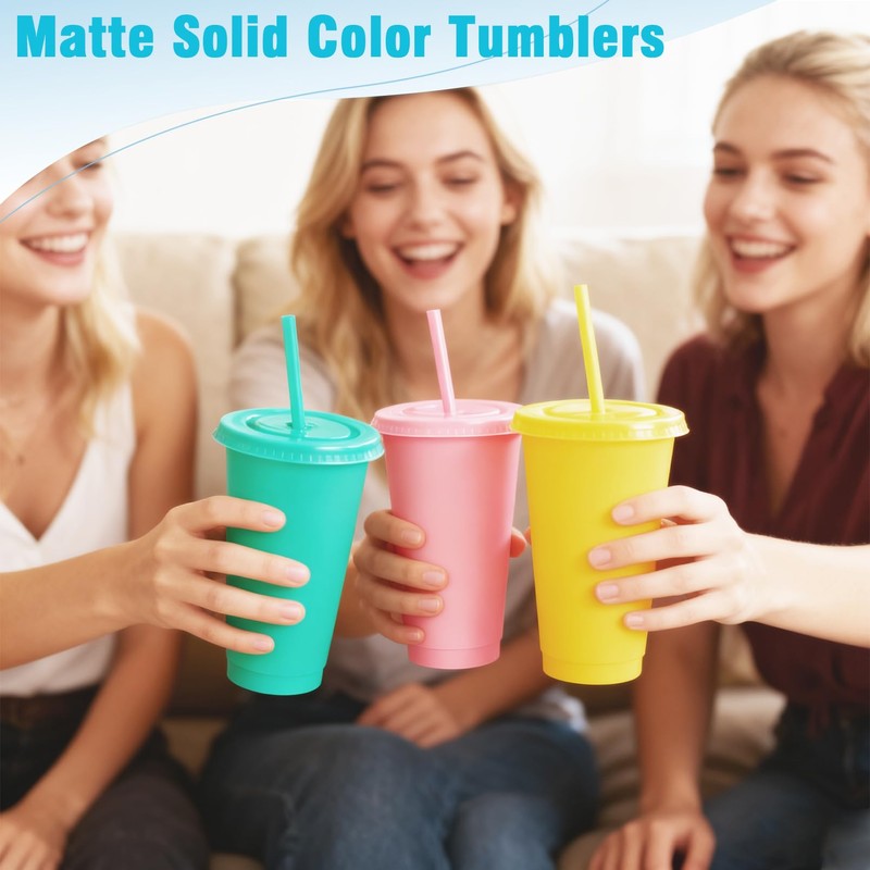 PLMMOUT 15 Pack Plastic Tumblers with Lids and Straws, 24