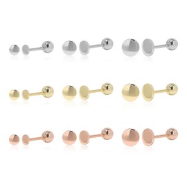 Meissa Gold Stud Earrings for Women, Hypoallergenic Round Disc Screw Back Earrings, Dual-Use Sterling Silver Flat Back Stud Earrings for Her, Silver, 5mm