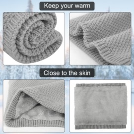 Loritta Neck Warmer Winter Warm Infinity Scarf Double-Layer Thick Fleece Windproof Scarves for Women Men, C1-Light Gray & Black