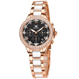 OLEVS Women's Rose Gold Watches Diamond Chronograph Date Calendar Wristwatch Luxury Dress Waterproof Luminous Analog Quartz Watch for Women