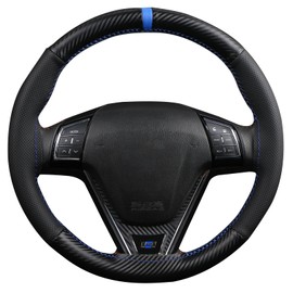 Steering Wheel Cover, Matte Carbon Fiber and Microfiber Leather, Stitch On Wrap, Universal Fit for Cars and Trucks,Blue
