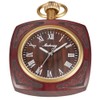 Tiong Reddish Brown Square Wooden Quartz Pocket Watch with Chain,