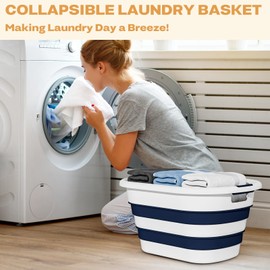 OOAMBB 43L(11.5Gallon) Collapsible Laundry Baskets plastic, Pop Up Laundry hamper/Storage Container, Foldable Laundry Basket with Large Capacity,Sturdy,Space Saver (Blue, 2 Packs)