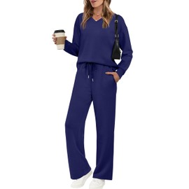Travel Outfits for Women 2 Piece Sets Airport Outfits for Women 2025 Sweatsuits Airplane Matching Lounge Set Womens Fall Fashion 2025 Two Piece Vacation Clothes Comfy Winter Clothing Navy XL