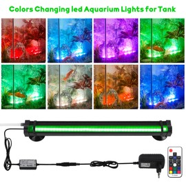 Submersible Fish Tank Aquarium Light: Bright Aquarium Bubbler Lighting Full Spectrum - Adjustable Brightness Colors Change Underwater Led Strips with Remote and Suction Cups for Aquarium Fish Tank