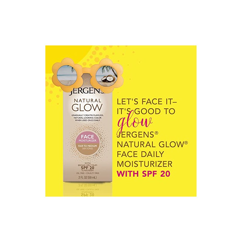 Jergens Glow Face Daily Moisturizer Sunscreen SPF 20, Fair to