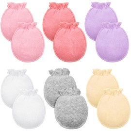 6 Pairs Newborn Baby Mittens No Scratch Infant Gloves Mitten for Baby 0-6 Months (White, Light Grey, Light Pink, Dark Pink, Light Yellow, Light Purple)