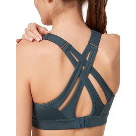 Yvette Sports Bra Strong Hold Adjustable Straps Crossed Back Large Sizes for Fitness Running Yoga, gray