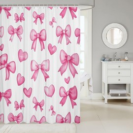 Erosebridal - Cortina de baño para niñas, diseño de lazo rosa de 72 pulgadas de ancho x 72 pulgadas de largo, diseño de lazo de Kawaii Love Bowknot para niños, bonita cortina de ducha con lazo