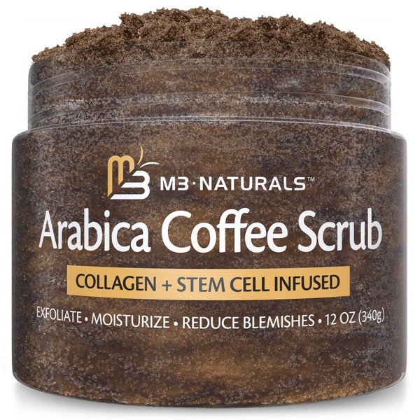 Arabica Coffee Foot and Hand Scrub with Collagen & Stem Cell Exfoliating Body Scrubber & Face Cleanser Fight Skin Care Appearance Cellulite Fine Line Stretch Mark by M3 Naturals (1 Pack)