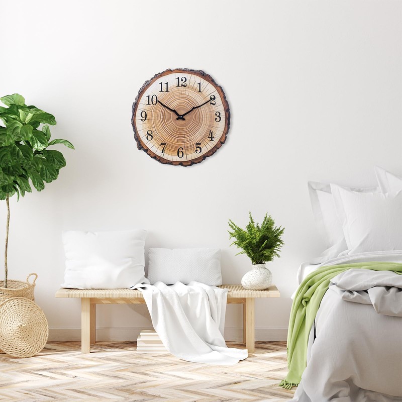 Rustic Wooden Wall Clock 12 Inch Silent Non Ticking Wall