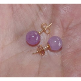 Genuine 14K GF Lavender Jade 8MM Round Stud Earrings VV