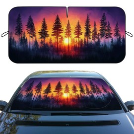Forest Car Windshield Sun Shade Sun Silhouette Watercolor Colorful Art Front Window Car Sun ​Shade Windshield Blocks UV Rays Sun Visor Protector for Car Sedan Truck SUV Accessories 59" L x 31.5" W