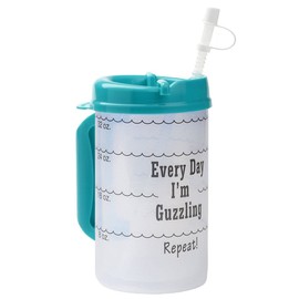 Plum Hill Water Tracking Large Hospital Mug for Daily Intake Measuring Every Day I'm Guzzling - Flexible Straw with Cap, 32 oz Teal with Lid and Handle, Insulated Clear Cup with Ounces Marked