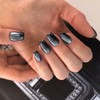 KQueenest Black Chrome Press on Nails Short Medium Square, Mirror