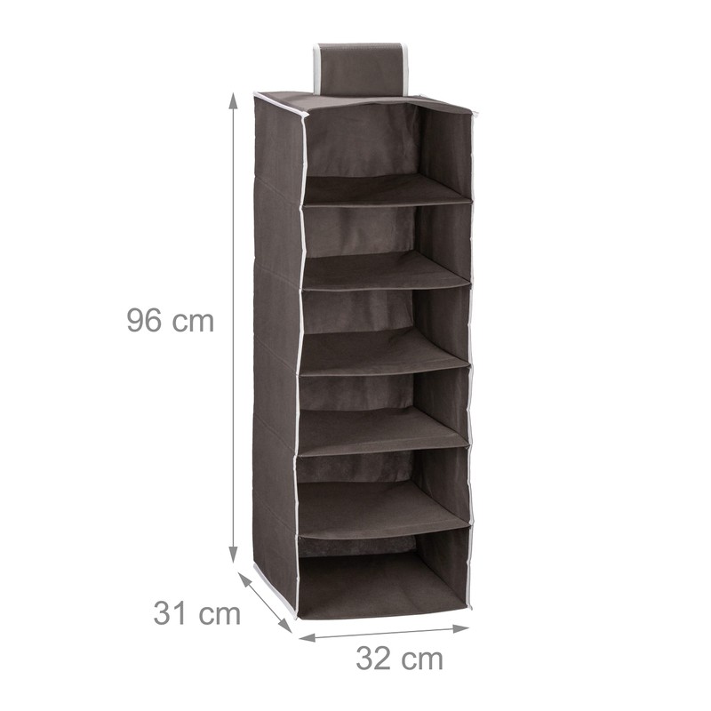 Relaxdays Wardrobe Hanging Shelf, 6 Compartments, Fabric, H x W