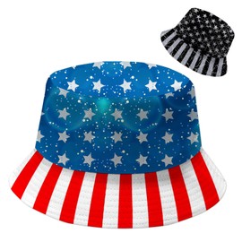 cyntan American Flag Hat 4th of July Reversible Bucket Hat Unisex Summer Packable Sun Beach Hats for Women Men Headwear Accessories