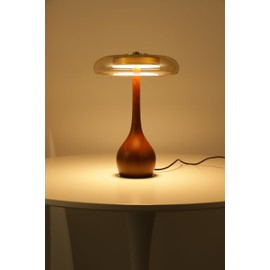 WTHTNROM Wood Base Table Lamp with Glass Shade, Vintage Industrial Desk Lamp for Bedroom, Living Room and Office, Scandinavian Style Lighting (Natural Wood & Clear Glass) (12.2Inch)