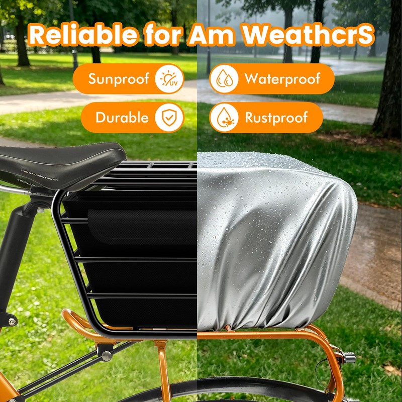 Bike Rear Basket with Liner & Waterproof Cover Large Capacity