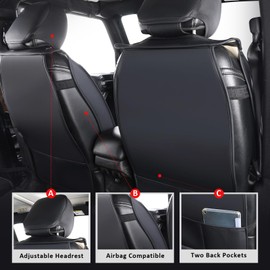 MIROZO Wrangler JK Seat Covers 4 Door,Leather Seat Covers Waterproof Truck Seat Covers Full Set Fits for 2013-2017 Jeep Wrangler JK 4 Door, Pickup Seat Cover Jeep Accessories (Black and Red,Full Set)