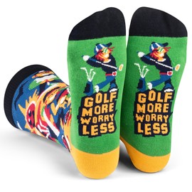 Lavley Golf More Worry Less Socks - Funny Golf Socks for Men Who Love Golf - Hilarious Gift for Dad, Grandpa, Brother or Uncle - One Size Fits Most