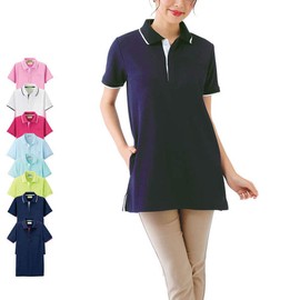 Nursley Tunic Polo Shirt, Sweat Absorbent, Quick Drying, Nursing Care, Uniform, Women’s [8 Colors], navy/hot pink