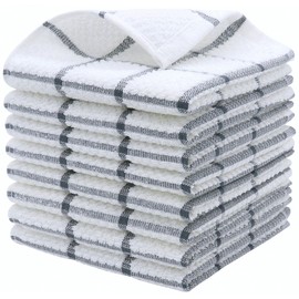 PPAXL Cotton Grid Dish Cloths, Terry Cleaning Rags, 12 x 12 Inches, Light and Soft, Quick Drying Dish Rags, 8pc/Set (Grey)