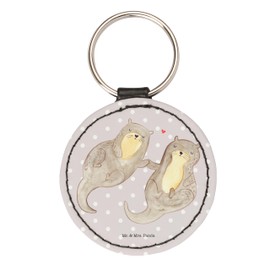 Mr. & Mrs. Panda Round Key Ring Otter Holding Hands, gray