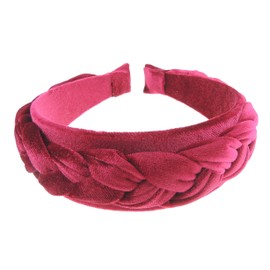 Womens Luxury Occasion Wedding Bridal Party Birthday Christmas Evening Luxury Wide Thick Plaited Braided Twist Turban Padded Velvet Velour Hair Hairband Accessories Headband Alice Band (Burgundy)