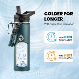 RAYMYLO Insulated Water Bottle 20 oz, Triple Wall Vacuum Stainless Steel (Cold for 48 Hrs), Leak Proof & Non-BPA, Kids Water Bottle Jug for School with Straw Spout Lids, Dark Green