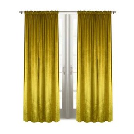 Generisch Ready Made Velvet Curtain on Ruffle Tape 135 x 250 cm Mustard Yellow L390 Window Decoration