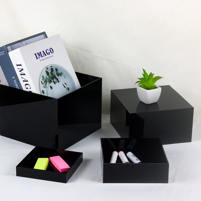 Kcgani Acrylic Cube Display Boxes Pedestals, Black Platform with Hollow