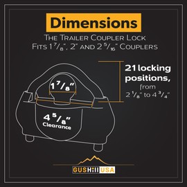 GusHill Universal Coupler Lock Trailer Locks Ball Hitch Trailer Hitch Lock Adjustable Security Heavy-Duty Steel, Fits 1 7/8", 2" and 2 5/16" couplers USA GHUCL100 Premium