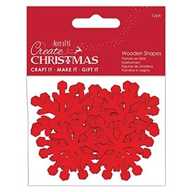 Create Christmas Wooden Shapes, Snowflakes, Red, Pack of 12, Suitable for Home, Wood Paint, Wooden Toys and Card Craft, Ideal for Christmas Decorations and Card Making Supplies