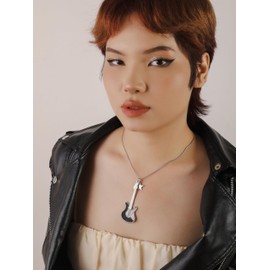 OJERRY Y2K Grunge Punk Rock Black Guitar Cool Aesthetic Indie Pendant Necklace Jewelry Gifts Things Trendy Stuff for Women Teen Girls Girlfriend in Her Their 20s