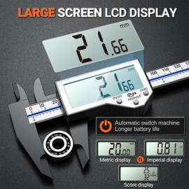 Preciva 6 Inch Digital Caliper, High Precision Measuring Tool with Large LCD Screen, IP54 Waterproof, Carbon Fiber Construction, Inch/Metric/Fraction Conversion, Auto-Off