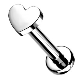 Stachelkleid Labret Piercing Titanium Heart Flat Base Flat Base Gold Universal Hypoallergenic Man Woman Conch Cyber Dahlia Helix Ear Nose Septril Shark Snake Cartilage Lip, Titanium
