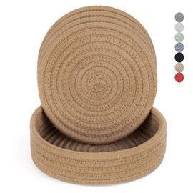 Trivets for Hot Dishes, Trivets for Hot Pots and Pans, Hot Pads for Countertops, Coasters 4 Pcs and Storage Basket 1 Pack, Pot Holders for Kitchen, Cotton Hot Mats Cooking Pad Protect Table (Khaki)