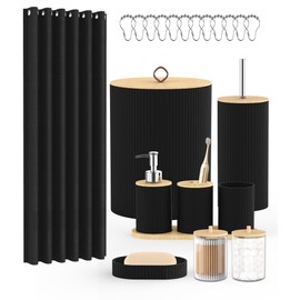 22Pcs Matte Black Bathroom Accessories Set Shower Curtain Decor Kit